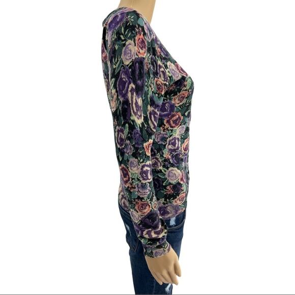 H&M Divided Size 6 Purple Floral Button Up Long Sleeve Vintage Rose Cardigan - Picture 4 of 6